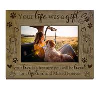 CREATCABIN Dog Wooden Frame Pet Memorial Frames Natural Wood Vintage Animal Engraved Picture Photo Holds Display Tabletop Wall Hanging Decor for Pets Loss Sympathy Loving Memory Gifts 8.6 x 6.6 Inch