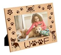 CREATCABIN Dog Woof Picture Frame Pet Paw Wood Photo Frames Engraved Display Wooden Tabletop Postcard Frame For Hanging Wall Gallery Birthday Christmas Home Gifts Desk Decor 4 x 6 Inch