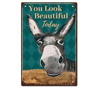 CREATCABIN Donkey Vintage Tin Signs You Look Beautiful Today Retro Garage Tin Plaques Garage Signs Men Decor Accessories for Wall Kitchen Coffee Bar Home Bathroom Vintage Sign Gifts 8 x 12Inch