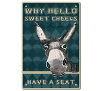 CREATCABIN Donkey Why Hello Sweet Cheeks Sign Vintage Tin Signs Funny Metal Tin Sign Wall Art Garden House Plaque for Bathroom Kitchen Cafe Wall Halloween Christmas Decor, 8 x 12 Inch