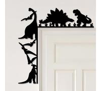 CREATCABIN Door Corner Decor Metal Dinosaur Wall Art Door Topper Signs Silhouette Black Iron Window Frame Decoration Wall Hanging Ornament for Bedroom Nursery Home Party Right Angle 9.84 x 9.84 inch