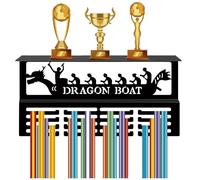 CREATCABIN Dragon Boat Medal Hanger Display Trophy Shelf with 16 Hooks Medal Holder Hanger with Shelf Stand Sports Wall Mount Hold 70+ Medals Organizer Rack for Men Women Awards 15.7 x 7.9 Inch