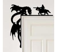 CREATCABIN Dragon Door Corner Metal Wall Art Decoration Door Sitter Black Iron Window Frame Decoration Wall Sculpture Hanging Ornament for Bedroom Nursery Home Party Right Angle 9.84 x 9.84 inch