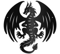 CREATCABIN Dragon Metal Wall Art Black Metal Wall Sculptures Iron Fly Dragon Western Fairytale Animal Wall Artwork Sign Ornament Decor for Living Room Office Garden Balcony Decoration 11.8 x 11.8 Inch
