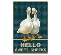 CREATCABIN Ducks Metal Tin Sign Hello Sweet Cheeks Funny Wall Decor Art Hanging Painting Plaques with Quotes for Farmhouse Home Living Room Bathroom Bedroom Bar Pub Cafe Hotel Restaurant 8 x 12inch
