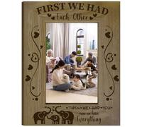 CREATCABIN Elephant Picture Frame Engraved Wooden Frames Natural Wood Vintage First We Had Each Other Animals Photo Tabletop Decoration for Birthday Mothers Fathers Keepsake Anniversary 8.6 x 6.6 Inch