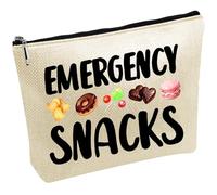 CREATCABIN Emergency Snacks Makeup Bags Canvas Cosmetic Bag Multi Purpose Case Zipper Pouches Toiletry Travel Storage Bag Purse Portable Storage for Women Graduation Gifts 10x7Inch