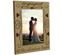 CREATCABIN Engagement Picture Frame Wood Photo Frame Holds Display Pictures 4x6 Wall Mounting Printing Poster Brown Frame Stand Wedding Gifts for Couples 6 x 8Inch-Engaged Let the Adventure Begin