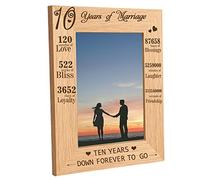 CREATCABIN Engraved Wood Frame 10 Years of Marriage Tabletop 4" x 6" Vertical Natural Wood Picture Photo Frame Displayed for 10th Wedding Anniversary Wife Husband Sentimental Gift Home Desk Decor