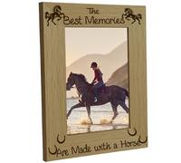 CREATCABIN Engraved Wood Picture Frame Horse Photo Frame Display Pictures 4x6 Wall Mounting Printing Poster Rider Brown Frame Stand for Horse Lovers Gallery Tabletop Desk Decor 6 x 8Inch