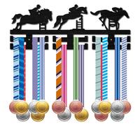 CREATCABIN Equestrian Medal Hanger Display Sports Medal Holder Horsemanship Horse Race Awards Ribbons Organizer Black Wood Mount Decor Rack Frame for Wall Hanging Players Athletes 15.7x5.9Inch