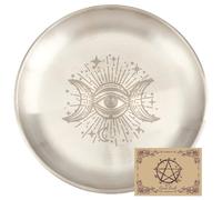 CREATCABIN Eye Altar Ritual Plate Dish Stainless Steel Flat Bowl Round Silver Jewelry Tray Prayer Tarot Offering Bowl Dish Candle Trinket Holder for Incense Burner Dowsing Divination 5.55 Inch