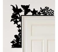 CREATCABIN Fairy Door Frame Topper Door Corner Metal Wall Art Black Iron Butterfly Star Flower Angel Fairy Wall Sign Window Top Frame Silhouette Ornament for House Corner Decor 9.84 x 9.84 inch