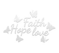 CREATCABIN Faith Hope Love Decal Acrylic Butterfly Wall Stickers Silver Word Signs Insect Pattern Mirror Detachable Art Mural Stickers for DIY Home Living Room Bedroom Wall Decoration 11.81 x 9.17in
