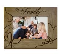 CREATCABIN Family Picture Frame Wood Photo Frames 4x6 Horizontal Engraved Display Wooden Tabletop Postcard Frame for Hanging Wall Gallery Housewarming Dad Mom Son Gifts Birthday Christmas Desk Decor