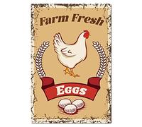 CREATCABIN Farm Fresh Eggs Yard Sign Funny Chicken Metal Tin Sign Vintage Wall Art Decor Rustic Farmhouse Backyard Home Bar Sale Market Supermarket Shop Easter Holidays Decorations 8 x 12 Inch