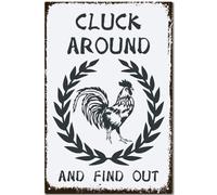 CREATCABIN Farm Metal Tin Signs Vintage Plaque Wall Art Chicken Coop Poster Old Fashion Aluminum Sign Wall Decor Novelty Retro Quote for Farm Garden House Farmers 12x8 Inch- Cluck Aron And Find Out