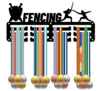 CREATCABIN Fencing Medal Hangers Medal Holder Display Rack Sports Metal Hanging Awards Iron Small Mount Decor for Wall Home Race Running Swimming Soccer Football Medalist Black 11.4 x 5.1 Inch