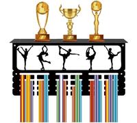 CREATCABIN Figure Skating Medal Hanger Display Trophy Shelf Ice Skating Medal Holder with Shelf Stand Sports 4 Rows Metal Hanging Wall Mount Hold 70+ Medals for Competition Ribbon Medals 15.7x7.9Inch