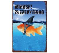 CREATCABIN Fish Tin Sign Vintage Metal Sign Poster Retro Restroom Painting Plaque Iron Sign Wall Decor Art Mural Hanging for Bedroom Cafe Restaurant Bar Home 12 x 8 Inch-Mindset is Everything