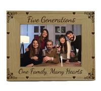 CREATCABIN Five Generations Picture Frame Wood Photo Frames Engraved Display Tabletop Postcard Frame for Hanging Wall Mother's Day 4x6Inch-Five Generations One Family Many Hearts