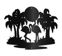 CREATCABIN Flamingo Metal Wall Decor Tree Metal Wall Art Sun Summer Hanging Plaques Ornaments Iron Sculpture Sign for Indoor Outdoor Home Livingroom Kitchen Garden Decoration Gift 11.8 x 9.4 Inch