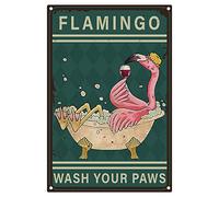 CREATCABIN Flamingo Wash Your Paws Metal Tin Sign Vintage Tin Sign Funny Poster Sign Retro Plaque Wall Decor for Bathroom Kitchen Cafe Home Bar Living Room Pub Christmas 8 x 12inch