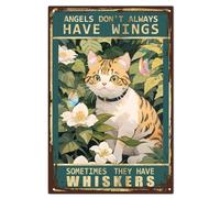 CREATCABIN Flower Cat Sign Vintage Metal Tin Sign Coffee Bar Wall Decor Poster Retro Painting Plaque Iron Art Mural Hanging Decorations Plaques for Coffee Bar Kitchen Home Bathroom 12 x 8 Inch