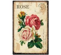 CREATCABIN Flower Tin Garden Vintage Metal Sign Poster Retro Painting Plaque Iron Wall Decor Rose Art Mural Hanging Decorative for Farmhouse Country Kitchen Home 12 x 8Inch
