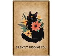 CREATCABIN Flowers Metal Tin Sign Garden Metal Poster Black Cat Design Vintage Plaques Gallery Wall Retro Tin Sign Art Print Hanging Decor Room Decoration for Home Garden Yard Indoor Outdoor 12x8 Inch