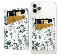 CREATCABIN Flowers Phone Card Holder Leather Cell Phone Wallet Stick on Adhesive Credit Card Holder Slim Double Pocket Sticker for Back of Phone Case Compatible with Most Phones 3.7 x 2.5 Inch