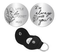 CREATCABIN Flowers Pocket Hug Token Long Distance Keepsake Stainless Steel Token Relationship Double Sided with PU Leather Keychain Gift for Women Men Family Friends 1.2x1.2 Inch-I Am Always With You