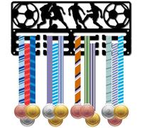 CREATCABIN Football Medal Display Medal Holder Wall Mounted Metal Shelves Metal Medal Display Hanger with Screws for Medal Hanging and Display Safety Gift Box Package 11.4x5.1inch Black