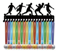 CREATCABIN Football Medal Holder Display Medal Hanger Rack Sports Metal Hanging Awards Iron Wall Mounted Decor with 20 Hooks for Room Home Badge Race Soccer Gymnastics Swimming Black 15.7x5.9 Inch