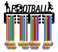 CREATCABIN Football Medal Holder Display Medal Hangers Soccer Rack Sports Metal Hanging Awards Iron Small Mount Decor Awards for Women Wall Home Badge Race Gymnastics Medalist Black 11.4 x 5 Inch