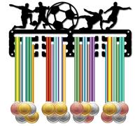 CREATCABIN Football Medal Holder Medal Hanger Medal Rack Display Hanging Awards Wall Mounted Room Decoration 3 Lines Design Hold 40+ Medals Gift for Football Player Men Women 11.4x5.1 Inch Black