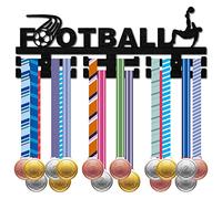 CREATCABIN Football Medal Holder Soccer Sport Medal Hanger Medal Rack Display Wall Rack Mounted over 30 Medals Wooden for Swimming Running Gymnastics Athletes Champions Medalist Black 15.7x5.9Inch