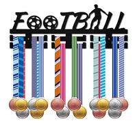 CREATCABIN Football Medal Holder Soccer Sport Medal Hanger Medal Rack Display Wooden Wall Rack Mounted over 30 Medals for Swimming Bicycle Gymnastics Athletes Champions Medalist Black 15.7x5.9Inch