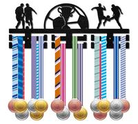 CREATCABIN Football Medal Holder Sport Medal Rack Wall Mount Race Awards Storage Hanger 2 Rows Separate Hooks for Soccer Athletes Competition Winners 30+ Medals Ribbons Organizer Display 15.7x5.9in