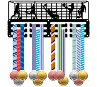 CREATCABIN Football Medal Holder Sports Medal Hanger Display Soccer Small Lanyard Ribbons Metal Iron Black Wall Rack Frame Mount Decor for Hanging 40+ Awards Baseball Dance Gymnastics 11.4x5.1 Inch