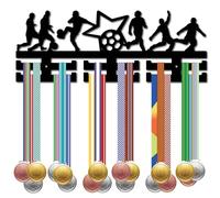 CREATCABIN Football Medal Holder Wooden Sport Medal Hanger Display Soccer Medal Rack Wall Rack Mounted over 30 Medals for Gymnastics Competition Athletes Champions Medalist Black 15.7x5.9Inch