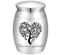 CREATCABIN Forever in My Heart Urn Tree of Life Urns Silver Metal Alloy Memorial Decorative Cremation Ashes Keepsake Holder Container with Bag Spoon Cloth for Funeral Burial Human Pet 1.6 x 1.2 Inch