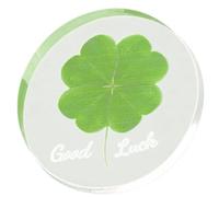 CREATCABIN Four Leaf Clover Pocket Charm Good Luck Token Acrylic 2.76 Inch Flat Round Green Plant Positive Motivational Paperweight Cabochons Charms for Women Men Gifts Work Office Desk Decoration