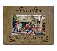 CREATCABIN Friends Picture Frame Wood Photo Frame Holds Display Pictures 4x6 Wall Mounting Brown Printing Poster Frame Stand for Gallery Tabletop Memorial Gift 6x8Inch-Friends Are the Family We Choose