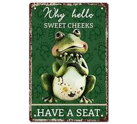 CREATCABIN Frog Sign Decor Vintage Metal Tin Sign Retro Frogs Warning Sign Plaque Metal Poster Wall Decor Art Hanging Iron Painting for Rustic Farmhouse Garden Market Decoration Gift 12 x 8 Inch