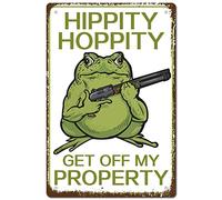 CREATCABIN Frog Warning Sign Hippity Hoppity Get off My Property Tin Sign Wall Decor Art Metal Poster Vintage Retro Hanging Iron Painting Plaque for Home Garden Gifts Decorations 8 x 12 Inch