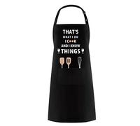 CREATCABIN Funny Apron -That's What I Do I Cook and I Know Things Grill aprons for Men Kitchen Cooking Aprons Adjustable BBQ Bib Apron 2 Pockets for Husband Boyfriend Chef Birthday