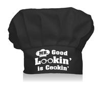CREATCABIN Funny Chef Hat Black Cooking Hat Hidden Back Adjustable Elastic Baker Catering Kitchen Wear Onion Shape Cap for Women Men Mother's Day Father's Day Birthday Gift-Mr. Good Lookin' is Cookin'