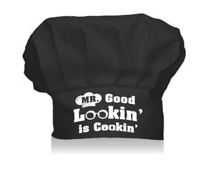CREATCABIN Funny Chef Hat Black Cooking Hat Hidden Back Adjustable Elastic Baker Catering Kitchen Wear Onion Shape Cap for Women Men Mother's Day Father's Day Birthday Gift-Mr. Good Lookin' is Cookin'