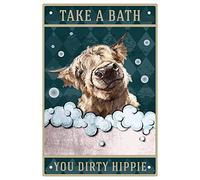 CREATCABIN Funny Metal Tin Sign Bathroom Cow Take A Bath You Dirty Hippie Bathroom Poster Plaques with Quotes Retro Wall Hanging Decor Ornaments for Home Bedroom 8 x 12inch